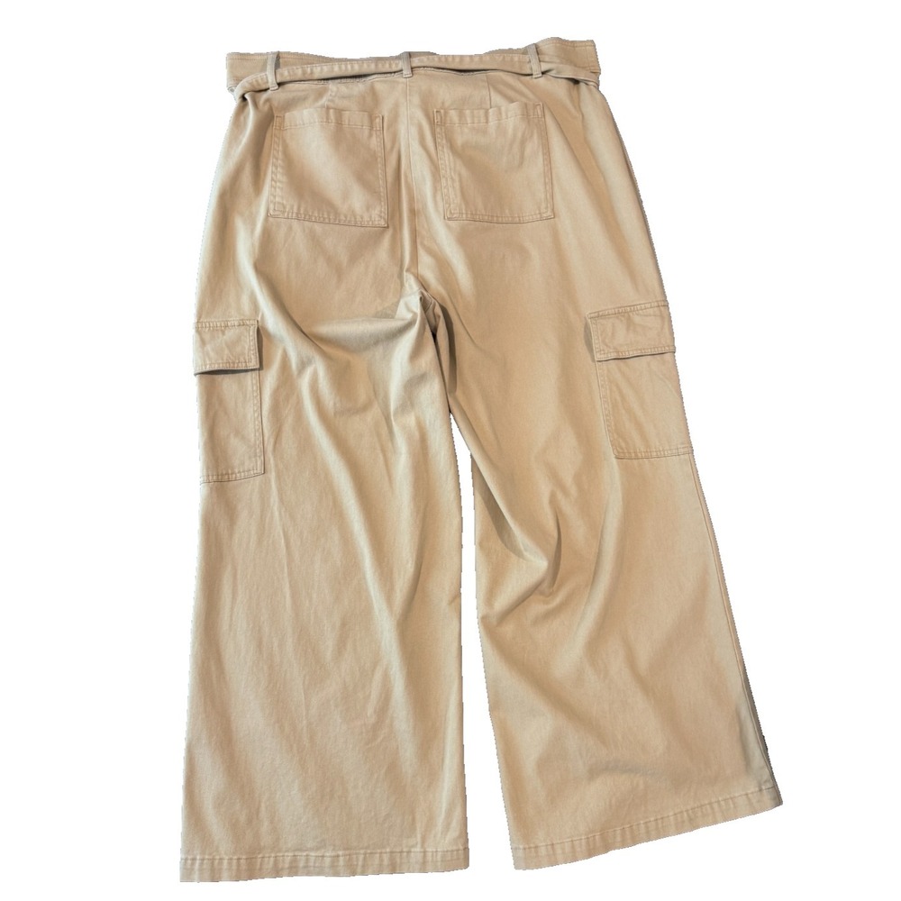Ava & Viv Womens Plus 20 High Rise Wide Leg Cargo Pants Tan Belted Lyocell Blend - Picture 2 of 12